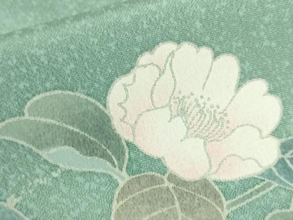 平和屋着物▽訪問着　単衣　友禅　草花　ロング丈　正絹　逸品　DABF3283op
