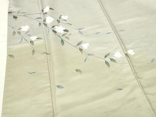 平和屋着物▽十日町友禅作家　越村幸雪　訪問着　単衣　白山紬　枝花文　暈し染め　正絹　逸品　DABF3284op
