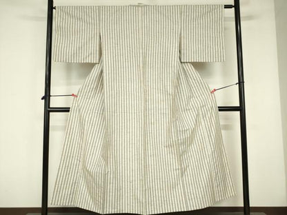 平和屋着物▽ぜんまい紬　単衣　縞　正絹　逸品　DABF3285op