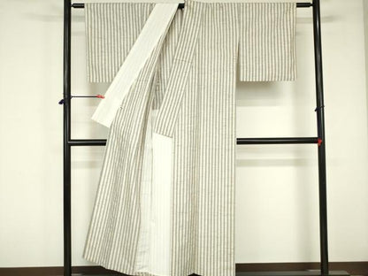 平和屋着物▽ぜんまい紬　単衣　縞　正絹　逸品　DABF3285op