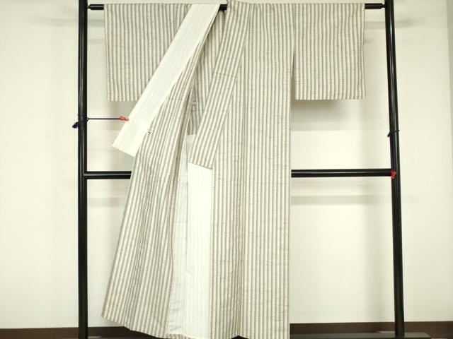 平和屋着物▽ぜんまい紬　単衣　縞　正絹　逸品　DABF3285op