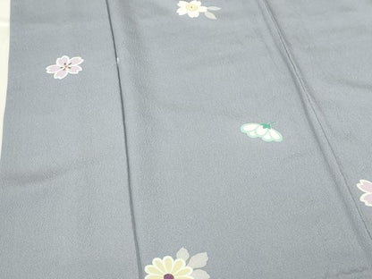 平和屋着物▽上質な小紋　単衣　舞桜　金彩　正絹　逸品　DABF3286op