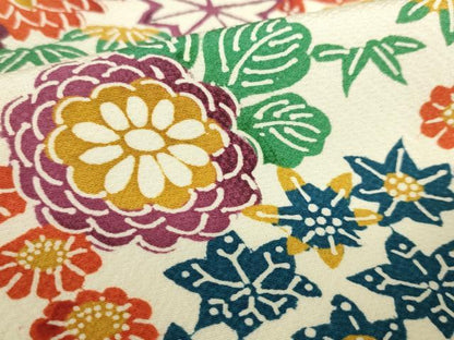 平和屋着物▽訪問着　単衣　型染　菊　枝梅　正絹　逸品　DABF3287op
