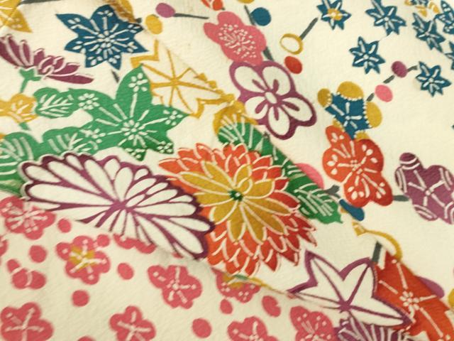 平和屋着物▽訪問着　単衣　型染　菊　枝梅　正絹　逸品　DABF3287op