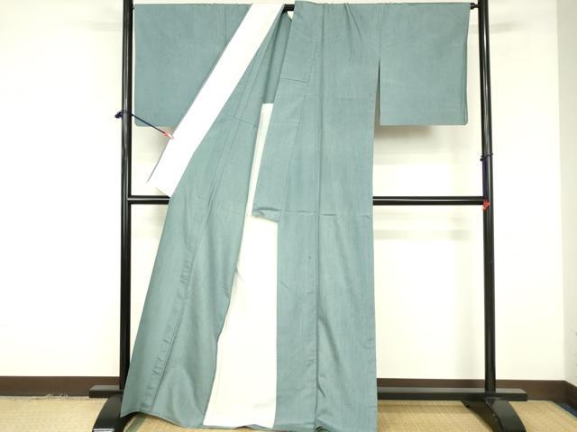 平和屋着物▽上質な紬　単衣　港鼠色　正絹　逸品　DABF3288op