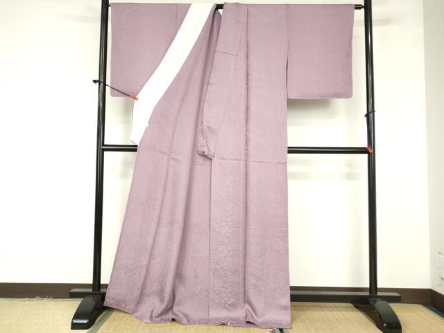 平和屋着物▽上質な色無地　単衣　草花地紋　浅紫色　ロング丈　正絹　逸品　DABF3289op