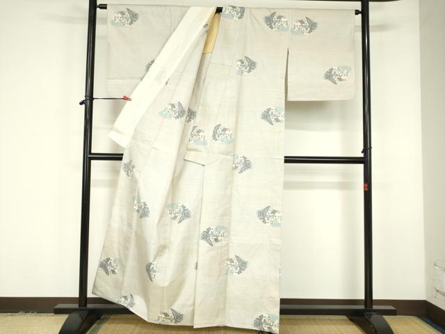 平和屋着物▽本場大島紬　白大島　単衣　7マルキ　総絣　地紙風景文　正絹　逸品　DABF3293op