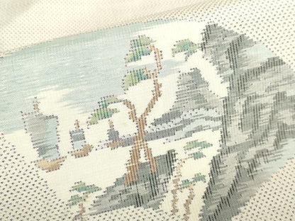 平和屋着物▽本場大島紬　白大島　単衣　7マルキ　総絣　地紙風景文　正絹　逸品　DABF3293op