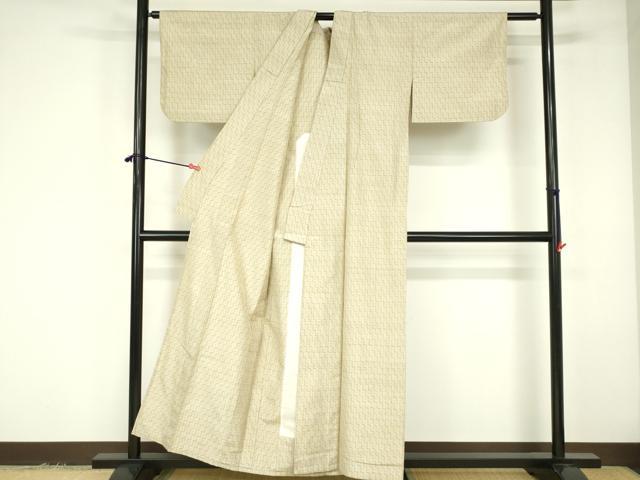 平和屋着物▽上質な紬　単衣　幾何学文様　正絹　逸品　DABF3295op