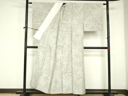 平和屋着物▽結城紬　単衣　100亀甲　草花　正絹　逸品　DABF3296op