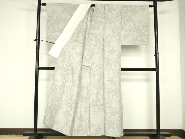 平和屋着物▽結城紬　単衣　100亀甲　草花　正絹　逸品　DABF3296op