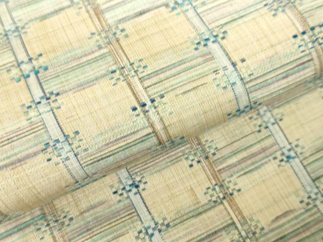 平和屋着物▽上質な紬　単衣　花織　幾何学文様　正絹　逸品　DABF3298op