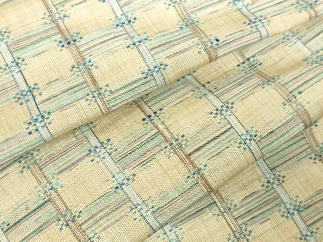 平和屋着物▽上質な紬　単衣　花織　幾何学文様　正絹　逸品　DABF3298op