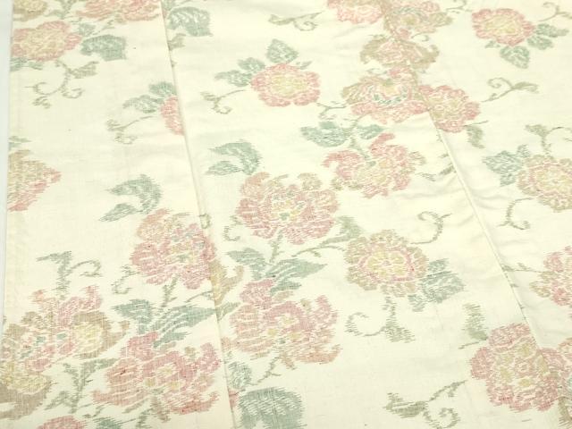平和屋着物▽本場眞綿紬　単衣　更紗花文　証紙付き　正絹　逸品　DABF3300op
