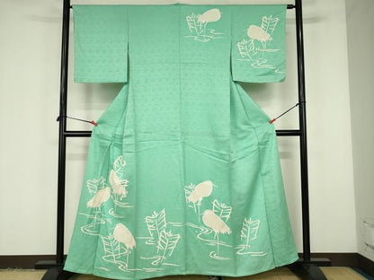 平和屋着物▽訪問着　単衣　刺繍　白鷺　シラサギ　金通し地　正絹　逸品　DABF3301op