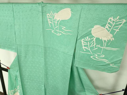 平和屋着物▽訪問着　単衣　刺繍　白鷺　シラサギ　金通し地　正絹　逸品　DABF3301op