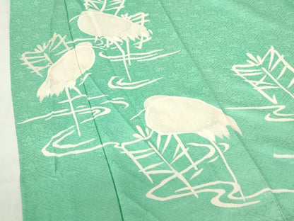 平和屋着物▽訪問着　単衣　刺繍　白鷺　シラサギ　金通し地　正絹　逸品　DABF3301op