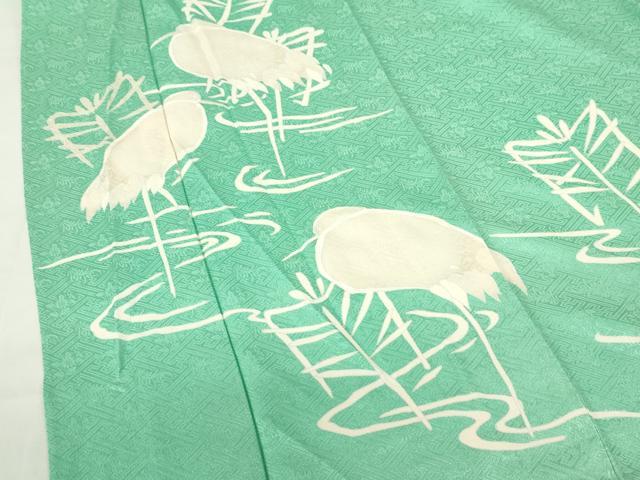 平和屋着物▽訪問着　単衣　刺繍　白鷺　シラサギ　金通し地　正絹　逸品　DABF3301op
