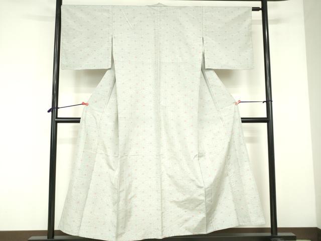 平和屋着物▽上質な紬　単衣　麻の葉　正絹　逸品　DABF3302op