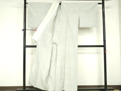 平和屋着物▽上質な紬　単衣　麻の葉　正絹　逸品　DABF3302op