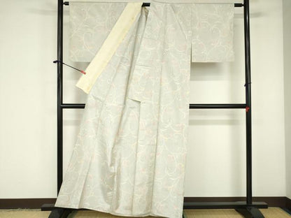 平和屋着物▽上質な紬　単衣　唐草　正絹　逸品　DABF3303op