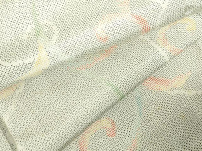 平和屋着物▽上質な紬　単衣　唐草　正絹　逸品　DABF3303op