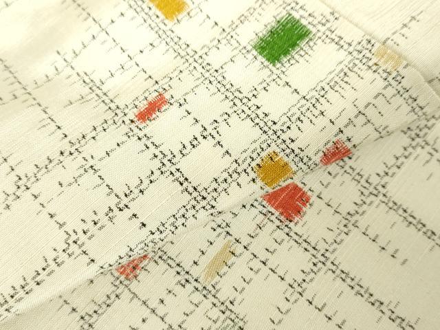 平和屋着物▽上質な紬　単衣　抽象文様　正絹　逸品　DABF3305op