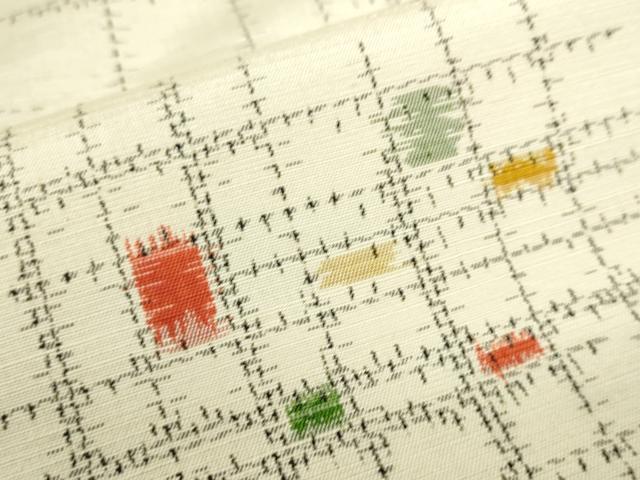 平和屋着物▽上質な紬　単衣　抽象文様　正絹　逸品　DABF3305op