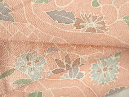 平和屋着物▽上質な小紋　単衣　更紗花文　鬼しぼ縮緬　正絹　逸品　DABF3307op