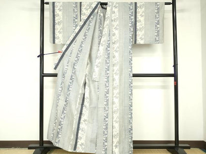 平和屋着物▽小千谷紬　単衣　花間道　正絹　逸品　DABF3309op
