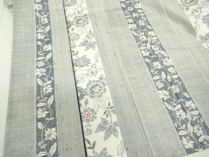 平和屋着物▽小千谷紬　単衣　花間道　正絹　逸品　DABF3309op