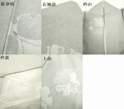 平和屋着物▽上質な紬　単衣　雪輪舞蝶文　正絹　逸品　DABF3312op