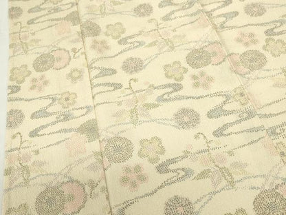 平和屋着物▽本塩沢　単衣　流水花文　正絹　逸品　DABF3313op