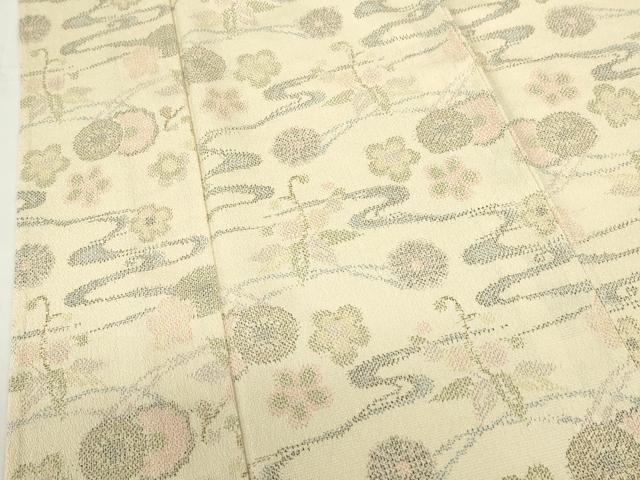 平和屋着物▽本塩沢　単衣　流水花文　正絹　逸品　DABF3313op