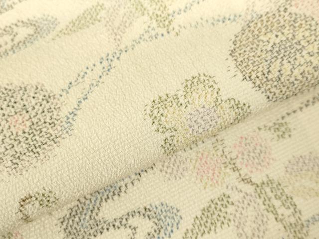 平和屋着物▽本塩沢　単衣　流水花文　正絹　逸品　DABF3313op