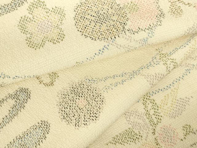 平和屋着物▽本塩沢　単衣　流水花文　正絹　逸品　DABF3313op