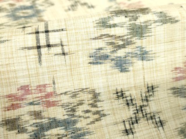 平和屋着物▽上質な紬　単衣　井絣　草花　正絹　逸品　DABF3316op