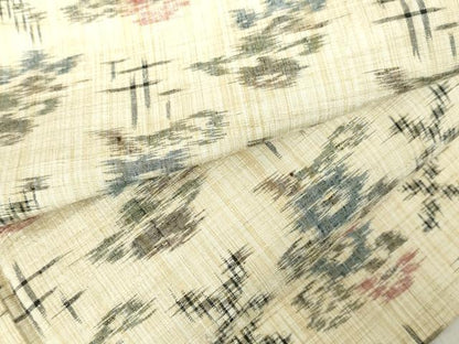 平和屋着物▽上質な紬　単衣　井絣　草花　正絹　逸品　DABF3316op