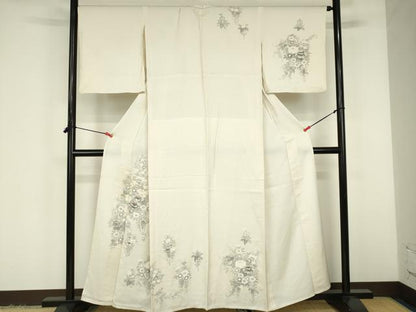 平和屋着物▽訪問着　単衣　手描き　草花　正絹　逸品　DABF3317op