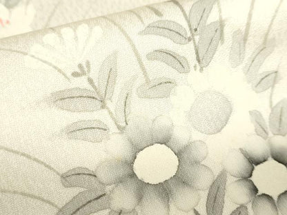 平和屋着物▽訪問着　単衣　手描き　草花　正絹　逸品　DABF3317op