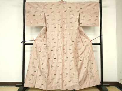平和屋着物▽上質な紬　単衣　絣文様　正絹　逸品　DABF3318op