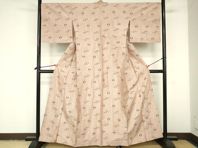 平和屋着物▽上質な紬　単衣　絣文様　正絹　逸品　DABF3318op