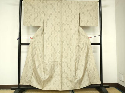 平和屋着物▽上質な紬　単衣　幾何学文様　正絹　逸品　DABF3319op