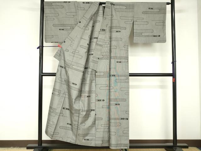 平和屋着物▽本場大島紬　単衣　9マルキ　霞文　正絹　逸品　DABF3321op