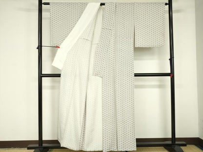 平和屋着物▽上質な小紋　単衣　麻の葉文様　正絹　逸品　DABF3324op