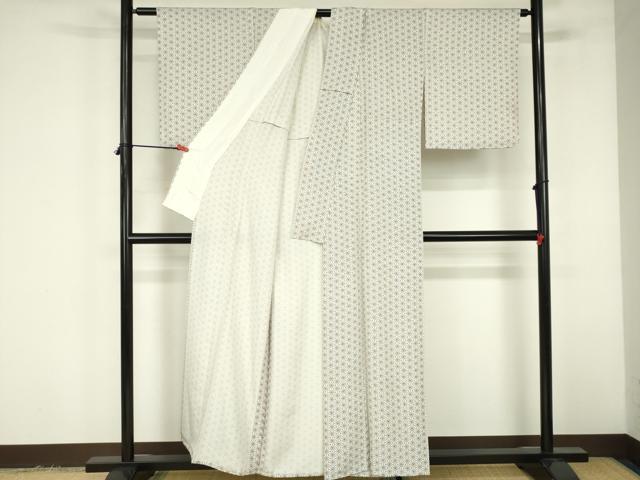 平和屋着物▽上質な小紋　単衣　麻の葉文様　正絹　逸品　DABF3324op