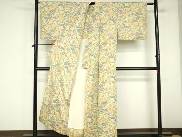 平和屋着物▽本場大島紬　単衣　総絣　風景花文　正絹　逸品　DABF3325op