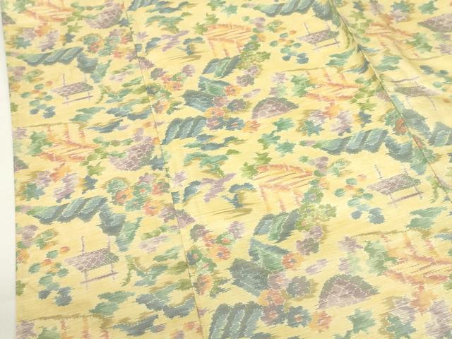 平和屋着物▽本場大島紬　単衣　総絣　風景花文　正絹　逸品　DABF3325op