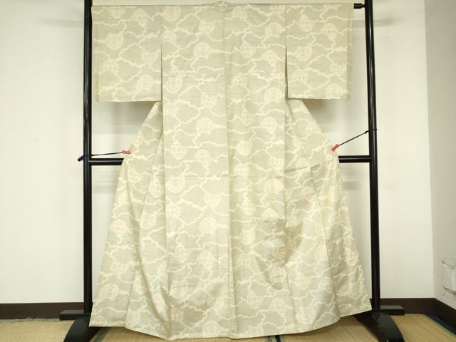 平和屋着物▽本場大島紬　白大島　単衣　流水花文　正絹　逸品　DABF3326op