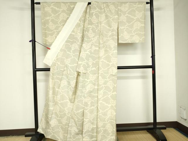 平和屋着物▽本場大島紬　白大島　単衣　流水花文　正絹　逸品　DABF3326op